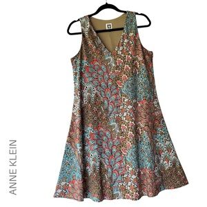 ANNE KLEIN NWOT SLEEVELESS TANK SHIFT DRESS COLORFUL PAISLEY PEACOCK PRINT | 4
